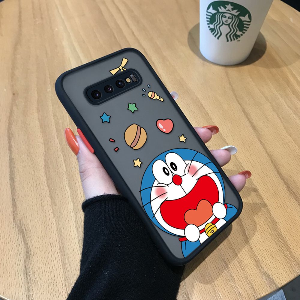UCUC for Samsung Galaxy S10 Plus Back Cover Laugh Doraemon Frosted Transparent Hard Phone Case Thin Shockproof Full Cover Camera Protect Case