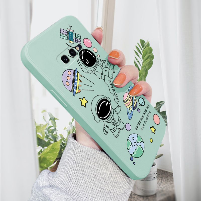 AMORVOR for Samsung Galaxy S10E Back Cover Cartoon Cute Astronaut Side design Soft Case Liquid Silicone Phone Cases