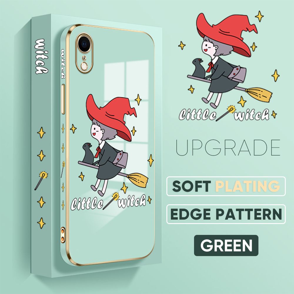 TA for iPhone XR Back Cover + Free Lanyard Flying Witch for Girls Luxury 6D Plating Case Side Pattern Soft Silicone Square Phone Cases