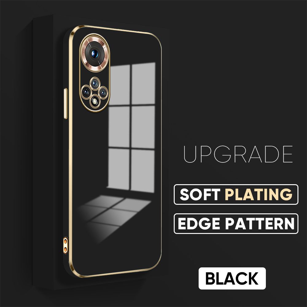 TA for Honor 50 Cover Luxury 6D Plating Soft Casing Silicone Square Frame Phone Case Shiny Bling Back Cover + Free Lanyard