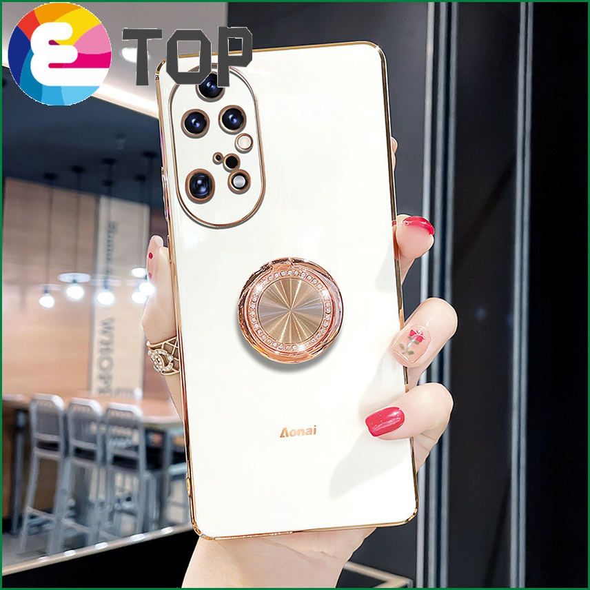 Suitable for Huawei p50 mobile phone shell new lens all-inclusive huaweip40pro silicone rhinestone ring bracket p30