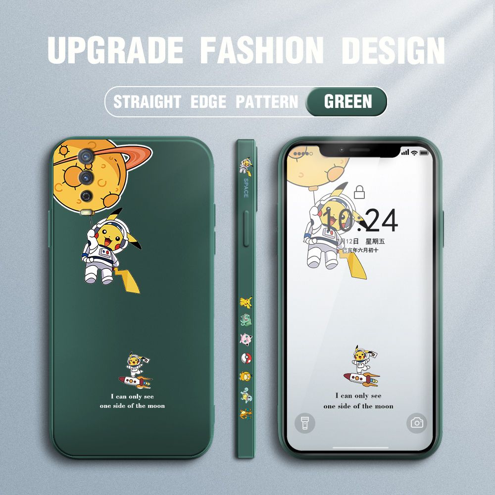 Jizetin for Vivo Y20 / Y12A / Y12S / Y20i / Y20SG Case Side Design Phone Cover Cute Astronaut Pikachu Cover Square Edge Pattern Liquid Silicone Trend Case