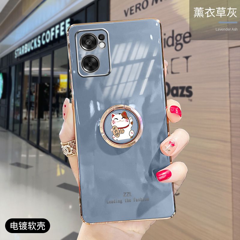 For Realme 9i Cover + Ring Holder Stand Shiny Plating Square Bumper Phone Case Lens Protection Soft Silicone Shockproof Protective Back Cover