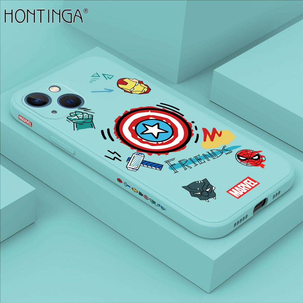 Hontinga for iPhone 13 Case Side Design Trendy Cartoon Sign Back Cover Soft Square Edge Pattern Liquid Silicone Phone Cases