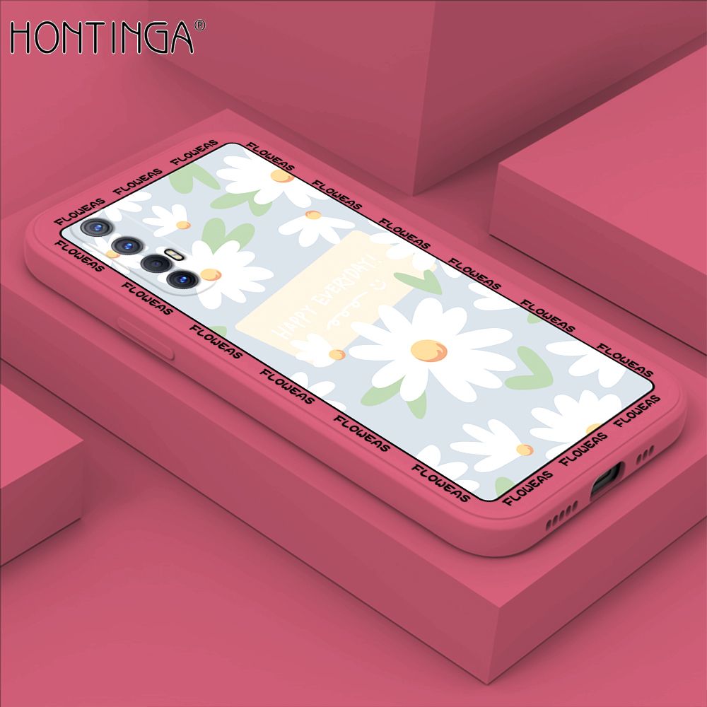 Hontinga for OPPO Reno 3 Pro 5G Case Beautiful Daisy Flower Phone Case Phone Case Soft Square Edge Silicone Cases Full Lens Cover Shockproof Protection Cover