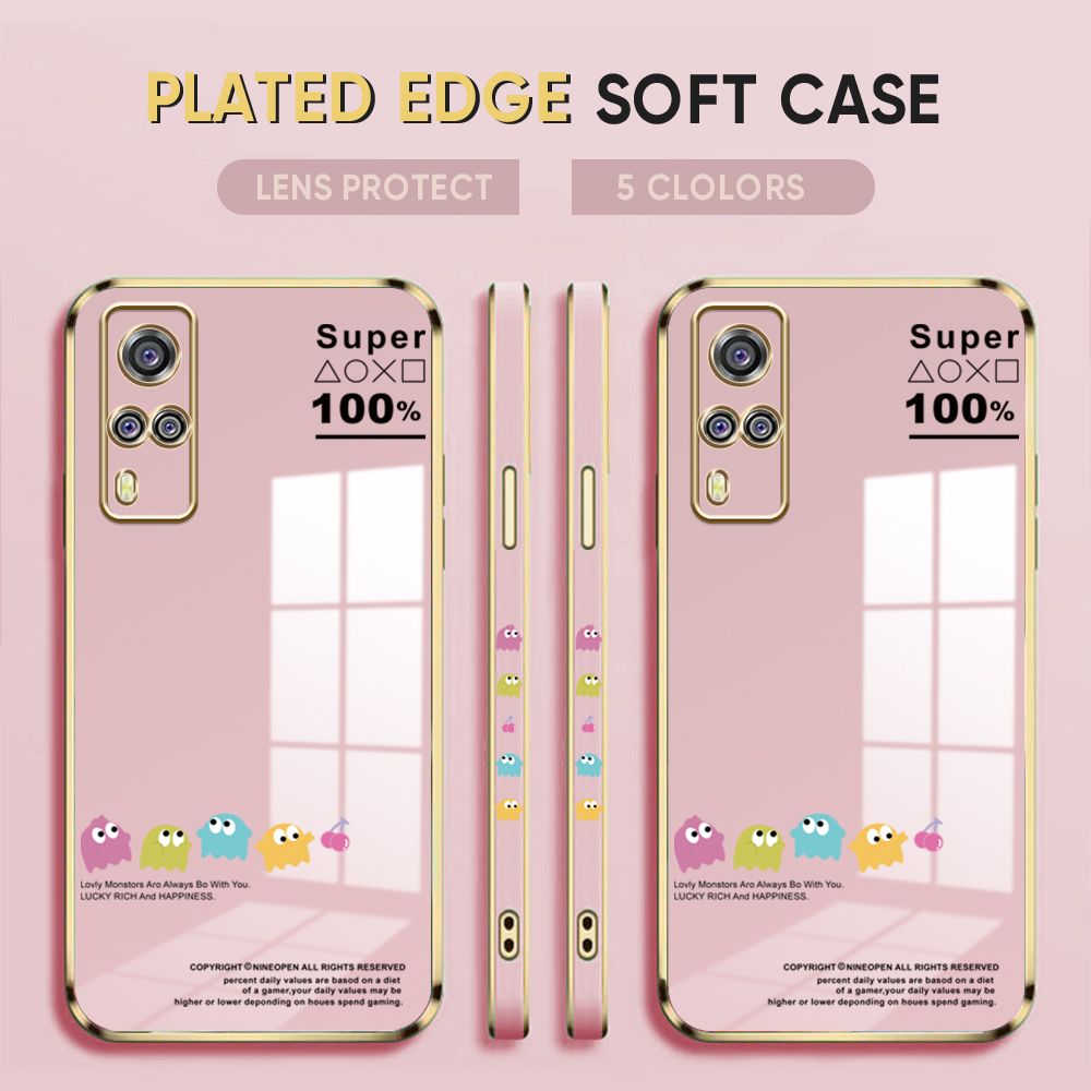 Luxury 6D Plating Case for Vivo Y31 Y51 2021 Back Cover Game Little Monster Side Pattern Soft Silicone Square Phone Cases