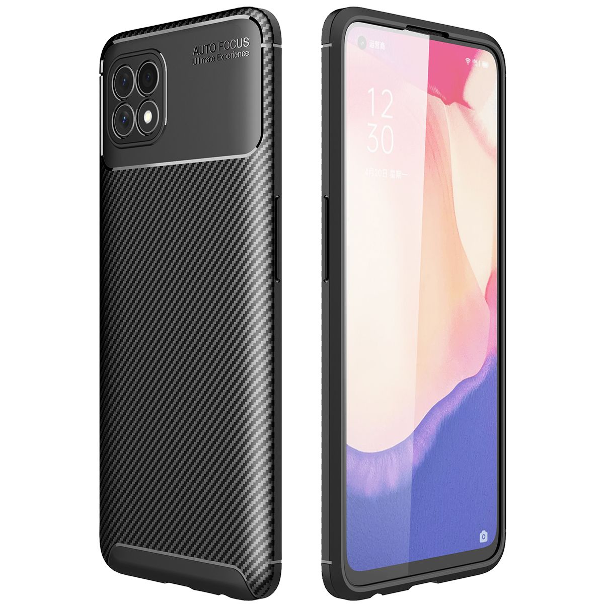 For OPPO Reno 4 SE Case Soft Back Cover Anti-knock TPU Bumper Carbon Fiber Phone Case