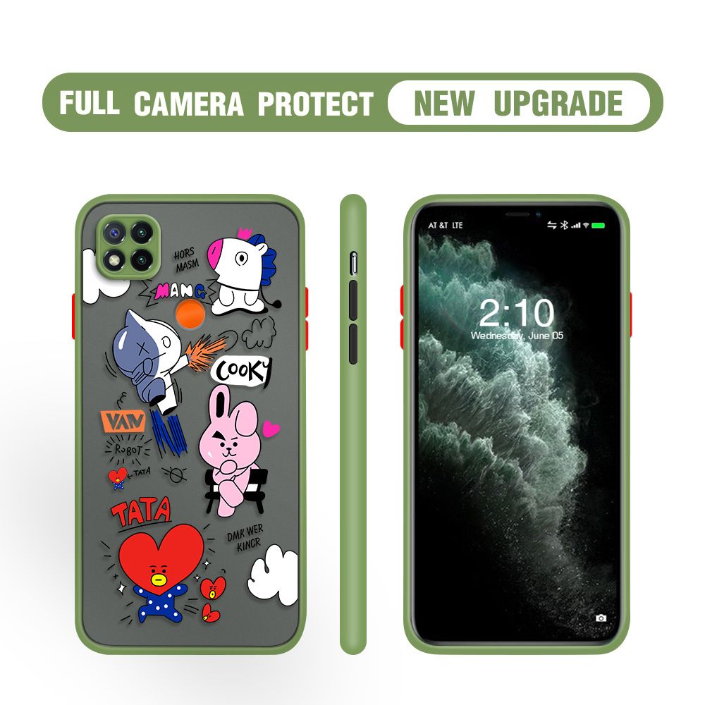 Hontinga for Redmi 9C / Redmi 10A Case Cute Cartoon Camera Shockproof Protection Cases Edge Frosted Transparent Phone Cover