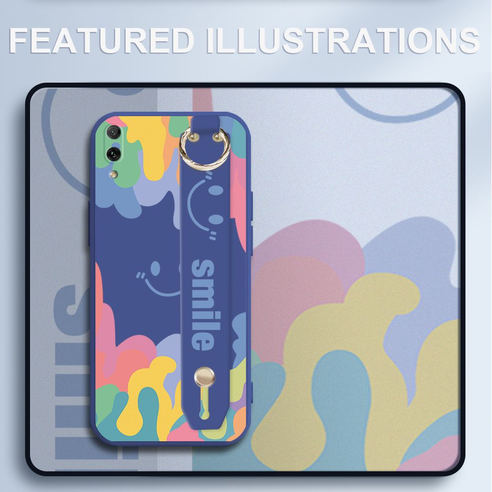 UCUC for Huawei Y7 Pro 2019 Wrist Strap Case INS Style Soft Candy Color Splash Ink Cover Ultra Thin Anti Fall Liquid Silicone Phone Case