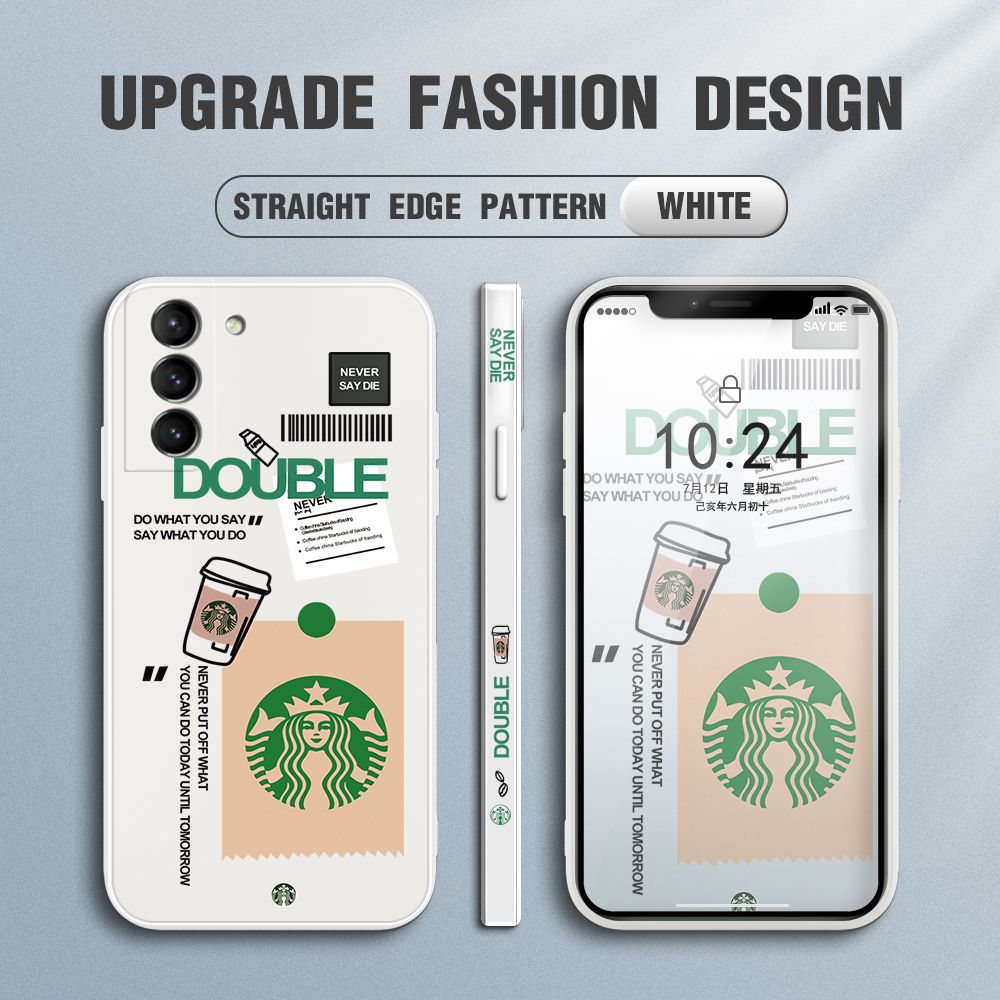 Jizetin for Samsung Galaxy S21 5G Back Cover Creative Coffee Brand Side Design Liquid Silicone Phone Case Soft Full Camera Protect Phone Cases