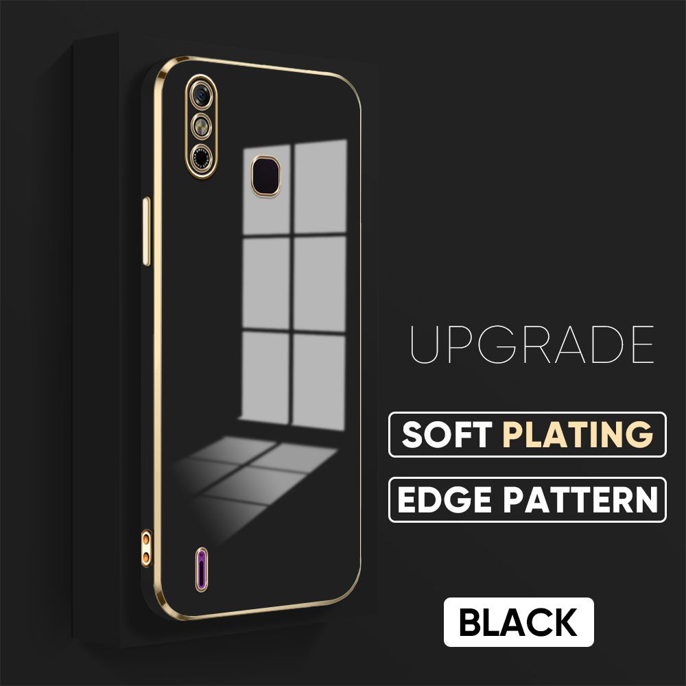 Jizetin (Free Lanyard) Infinix Smart 4 Back Cover Luxury 6D Plating Case Side Pattern Soft Silicone Square Mobile Phone Cases