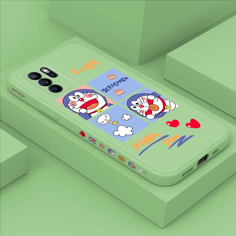 Hontinga for OPPO Reno6 Z 5G Case Side Design Cartoon Cute Cat Back Cover Soft Square Edge Pattern Liquid Silicone Trend Phone Cases