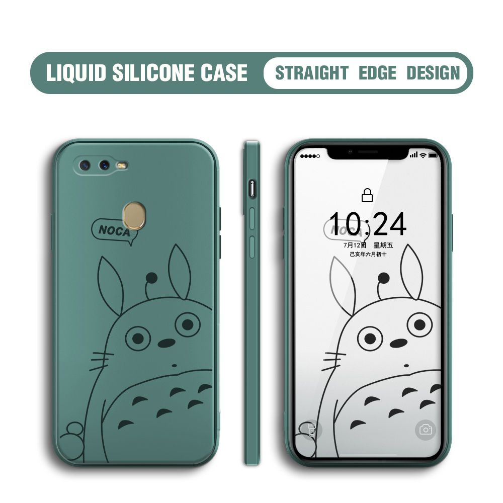 BILI for OPPO A5S / A7 / A12 / A12S Back Cover Lovely Totoro Multicolor Liquid Silicone Phone Case Soft Square Lens Protection Phone Cases