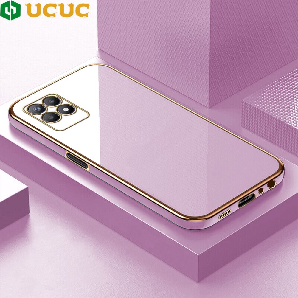 UCUC for Realme 8i / Realme Narzo 50 Back Cover + Free Lanyard Colour Luxury 6D Plating Case Side Pattern Soft Silicone Square Phone Cases
