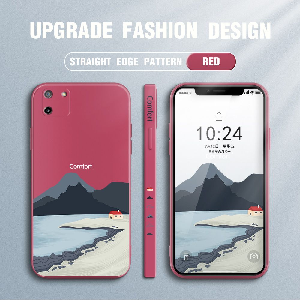 Jizetin for Realme C11 2020 Case Mount Fuji Design Side Design Phone Case Square Edge Pattern Liquid Silicone Cases Full Cover Camera Shockproof Protective Case