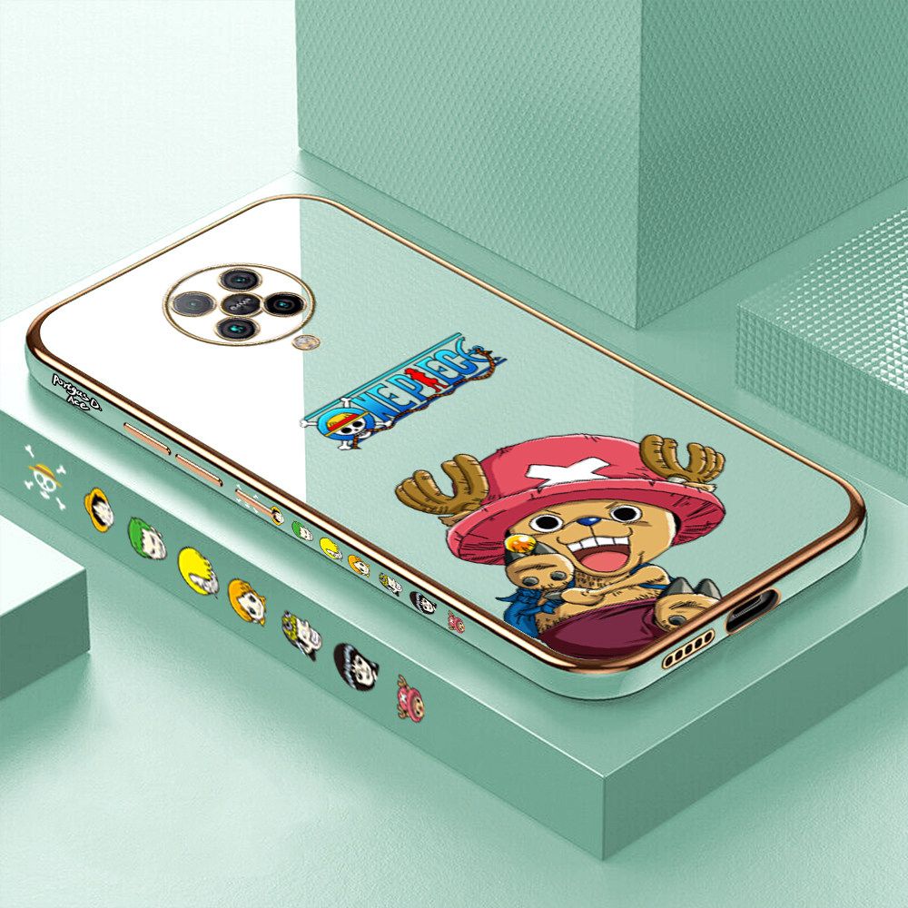 Luxury 6D Plating Case for Xiaomi Poco F2 Pro Cartoon Anime Choba Side Pattern Back Cover Soft Silicone Square Frame Shiny Bling Phone Cases + Free Lanyard