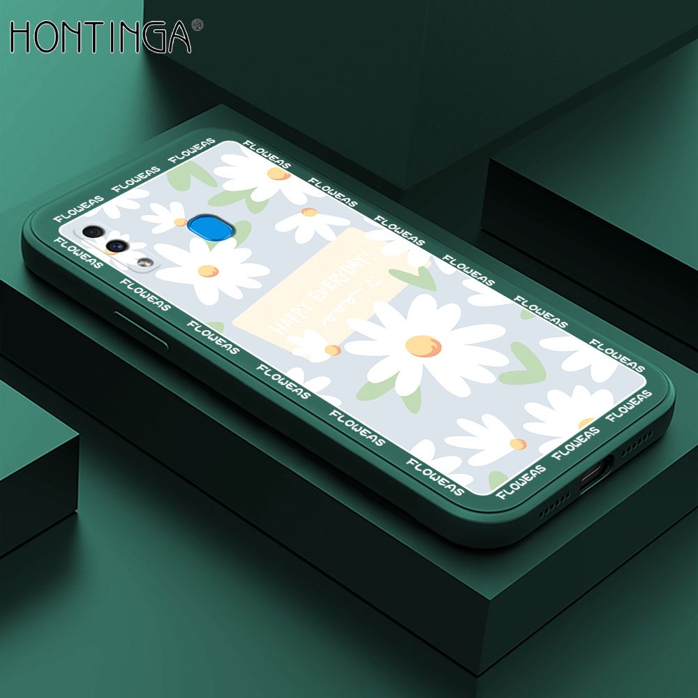 Hontinga for Samsung A20 A30 Case Beautiful Daisy Flower Phone Case Phone Case Soft Square Edge Silicone Cases Full Lens Cover Shockproof Protection Cover