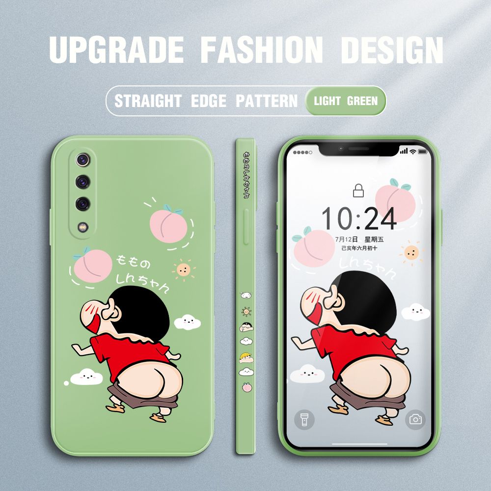 Jizetin for Xiaomi Mi 9 SE Case New Cartoon Crayon Shin-chan Design Side Design Phone Case Square Edge Pattern Liquid Silicone Cases Full Cover Camera Shockproof Protective Case
