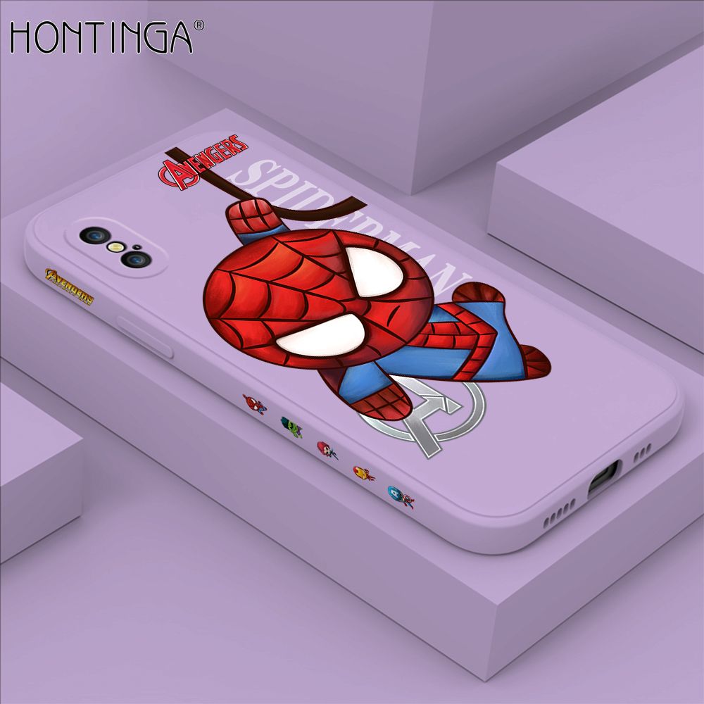 Hontinga for iPhone X XS Case Side Design Cartoon Little Spider Back Cover Soft Square Edge Pattern Liquid Silicone Trend Phone Cases