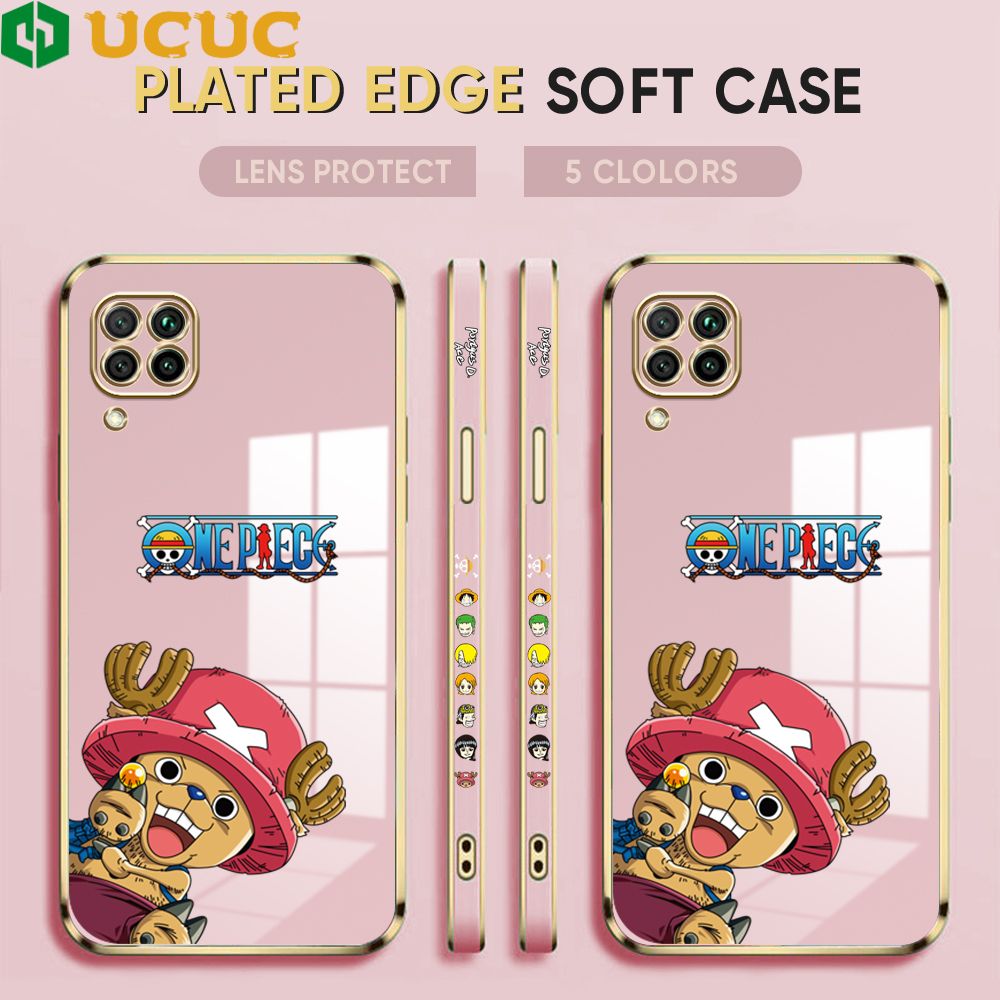 UCUC for Huawei Nova 7I Cover Blue Wave Ball Chopper Luxury 6D Plating Soft Casing Silicone Square Frame Phone Case Shiny Bling Back Cover + Free Lanyard