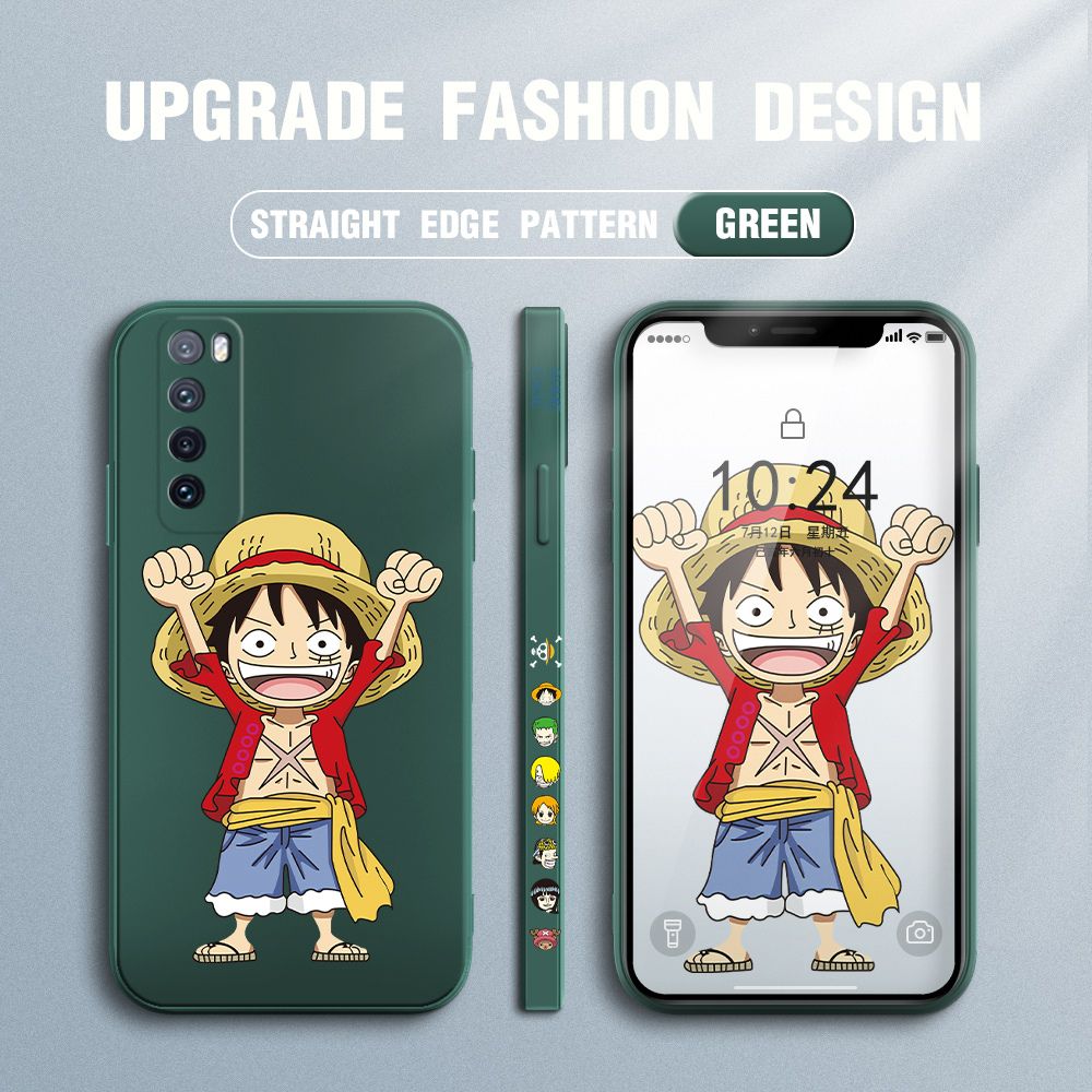 Jizetin for Huawei Nova 7 Case Anime One-Piece Monkey D. Luffy Anime Side Design Phone Case Square Edge Pattern Liquid Silicone Cases Full Cover Camera Shockproof Protective Case