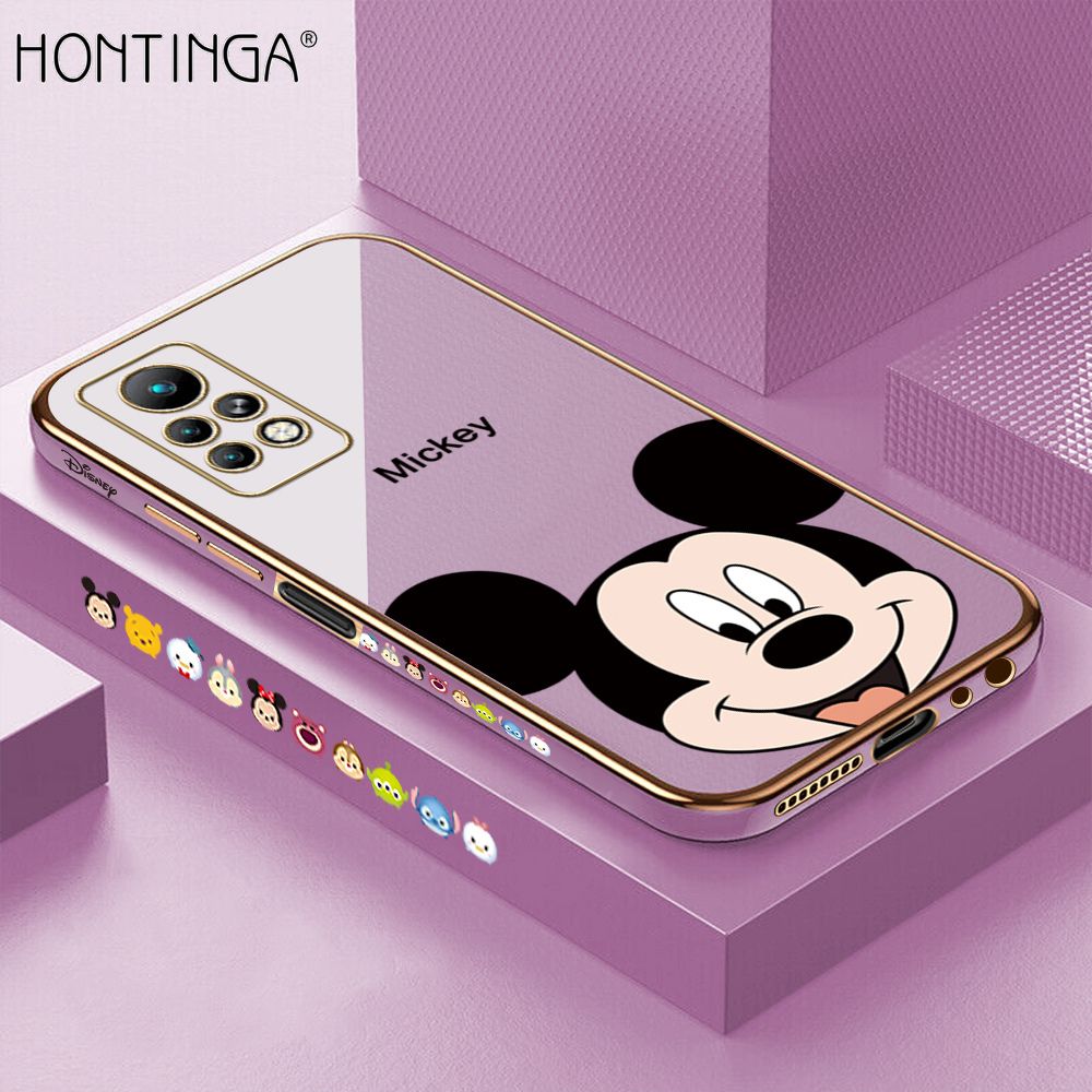 Hontinga for Infinix Note 11 Pro / Note 11S Back Cover + Free Lanyard Luxury 6D Plating Cartoon Cute Mouse Side Pattern Case Soft Silicone Square Phone Cases
