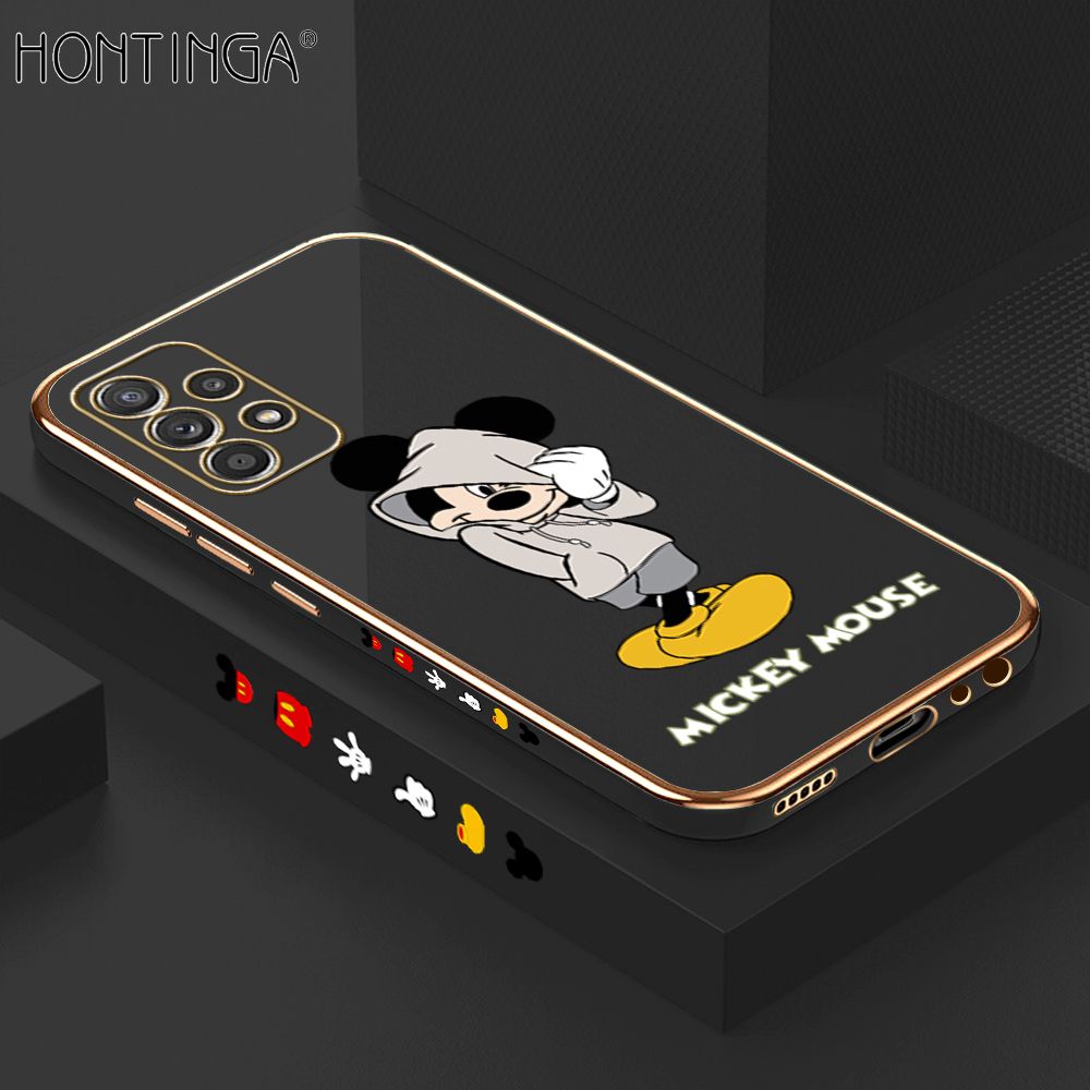 Hontinga for Samsung Galaxy A52 5G / 4G / A52S 4G Back Cover + Free Lanyard Luxury 6D Plating Handsome Cartoon Mouse Side Pattern Case Soft Silicone Square Mobile Cover