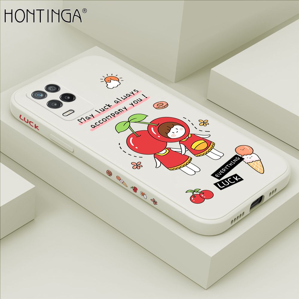 Hontinga for Realme 8 5G Case Side Design Cute Cherry Girl Back Cover Soft Square Edge Pattern Liquid Silicone Trend Phone Cases