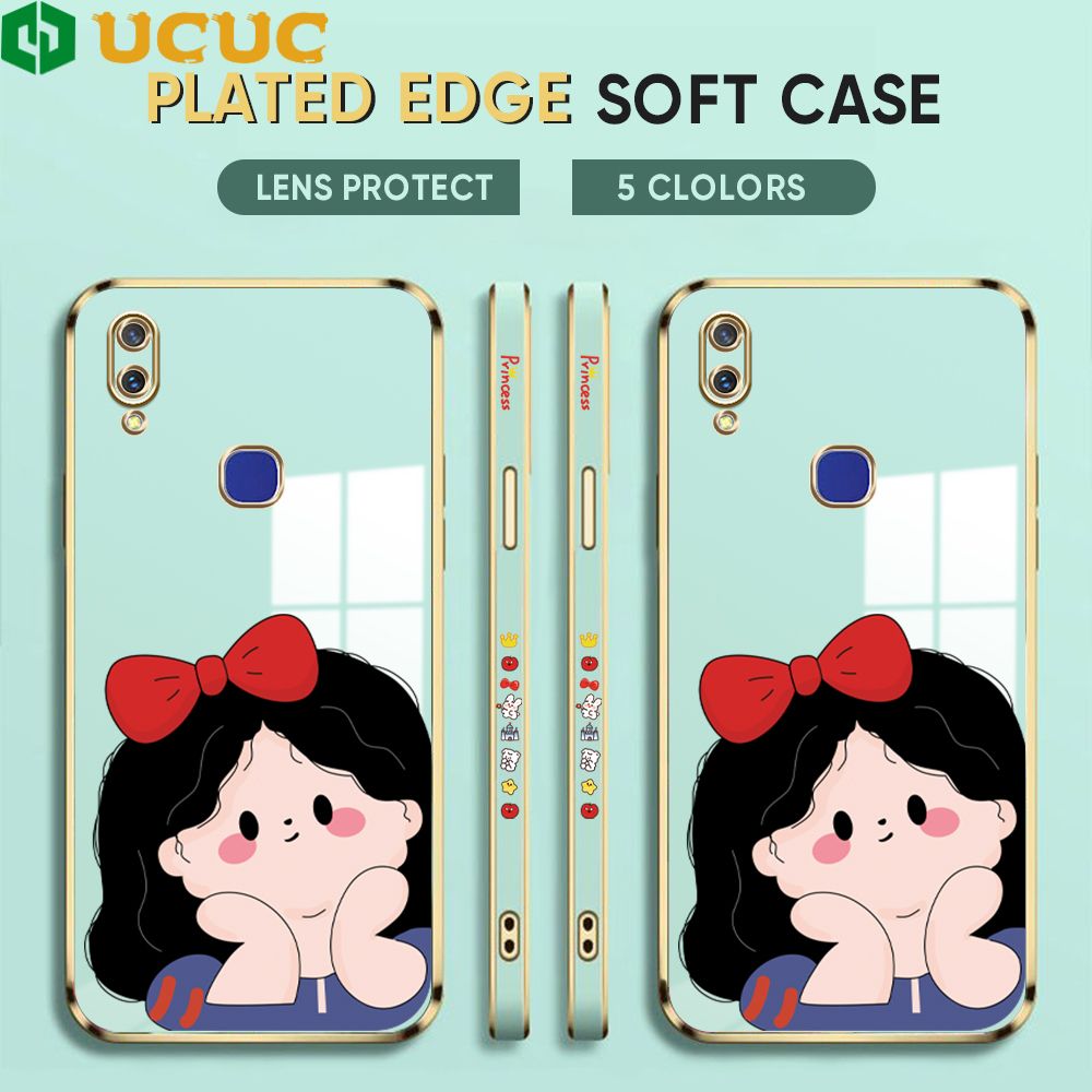 UCUC for Vivo V11i Z3 Z3i Back Cover + Free Lanyard Cute Gir Luxury 6D Plating Case Side Pattern Soft Silicone Square Phone Cases