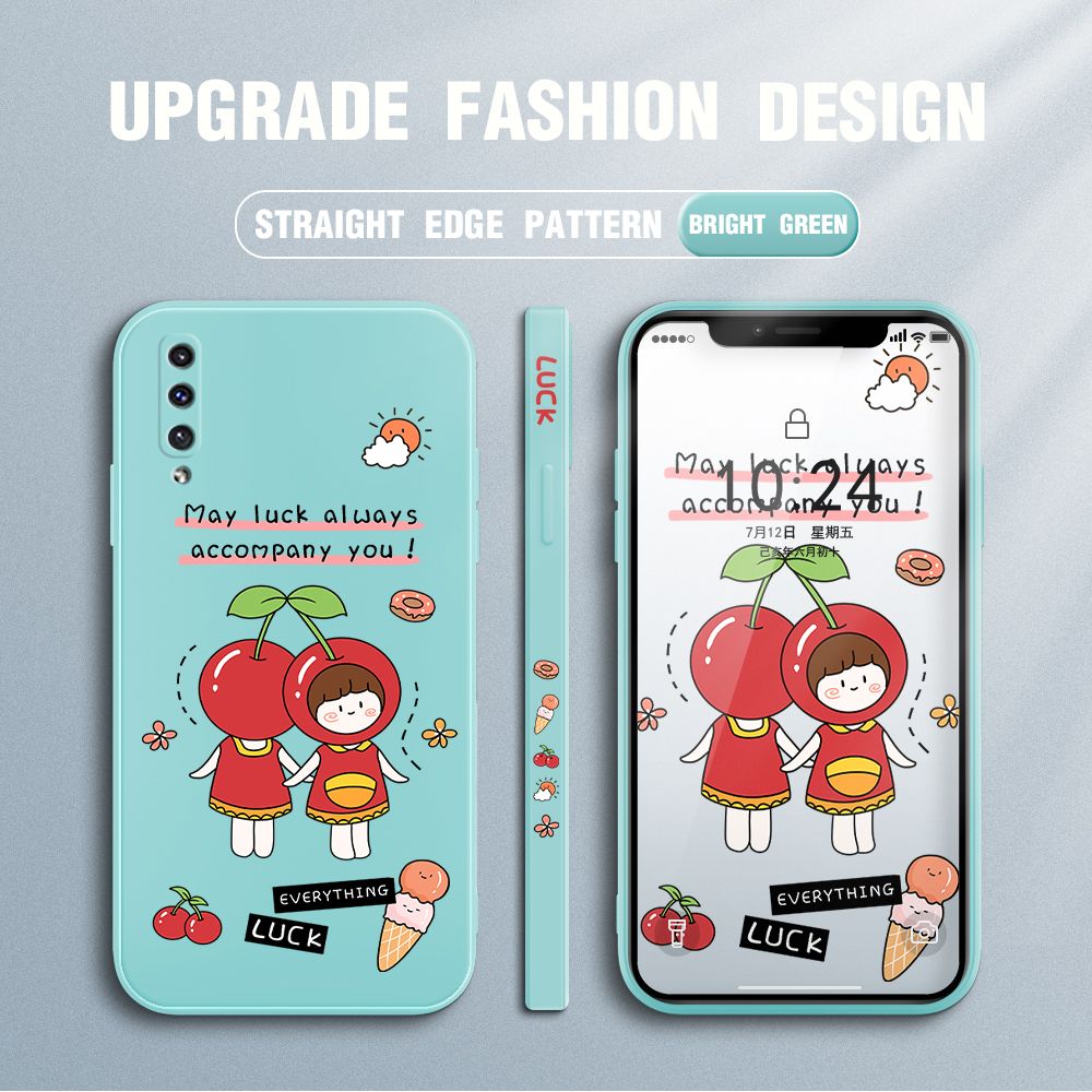 Jizetin for Samsung Galaxy A30S / A50 / A50S Case Fashion Cherry Girl Design Side Design Phone Case Square Edge Pattern Liquid Silicone Cases Full Cover Camera Shockproof Protective Case