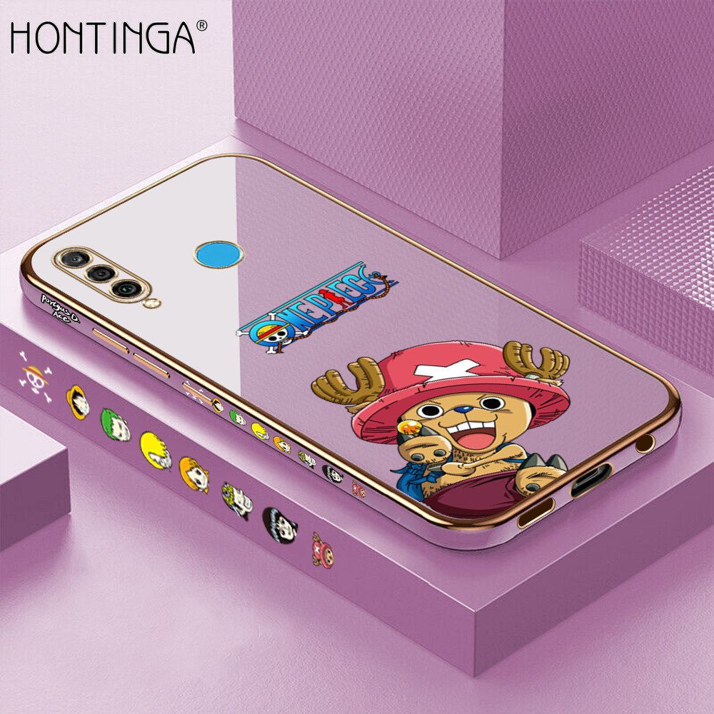 Hontinga for Huawei P30 Lite / Nova 4E Back Cover + Free Lanyard Luxury 6D Plating Cute Cartoon Choba Side Pattern Case Soft Silicone Square Mobile Cover