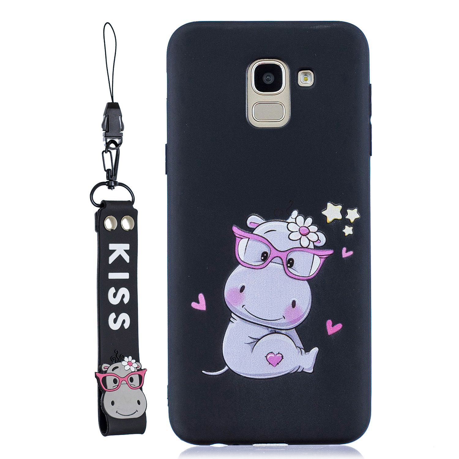 Yfashion For  J6 plus Cute Coloured Painted PU Anti-scratch Non-slip Protective Cover Back Case with Lanyard