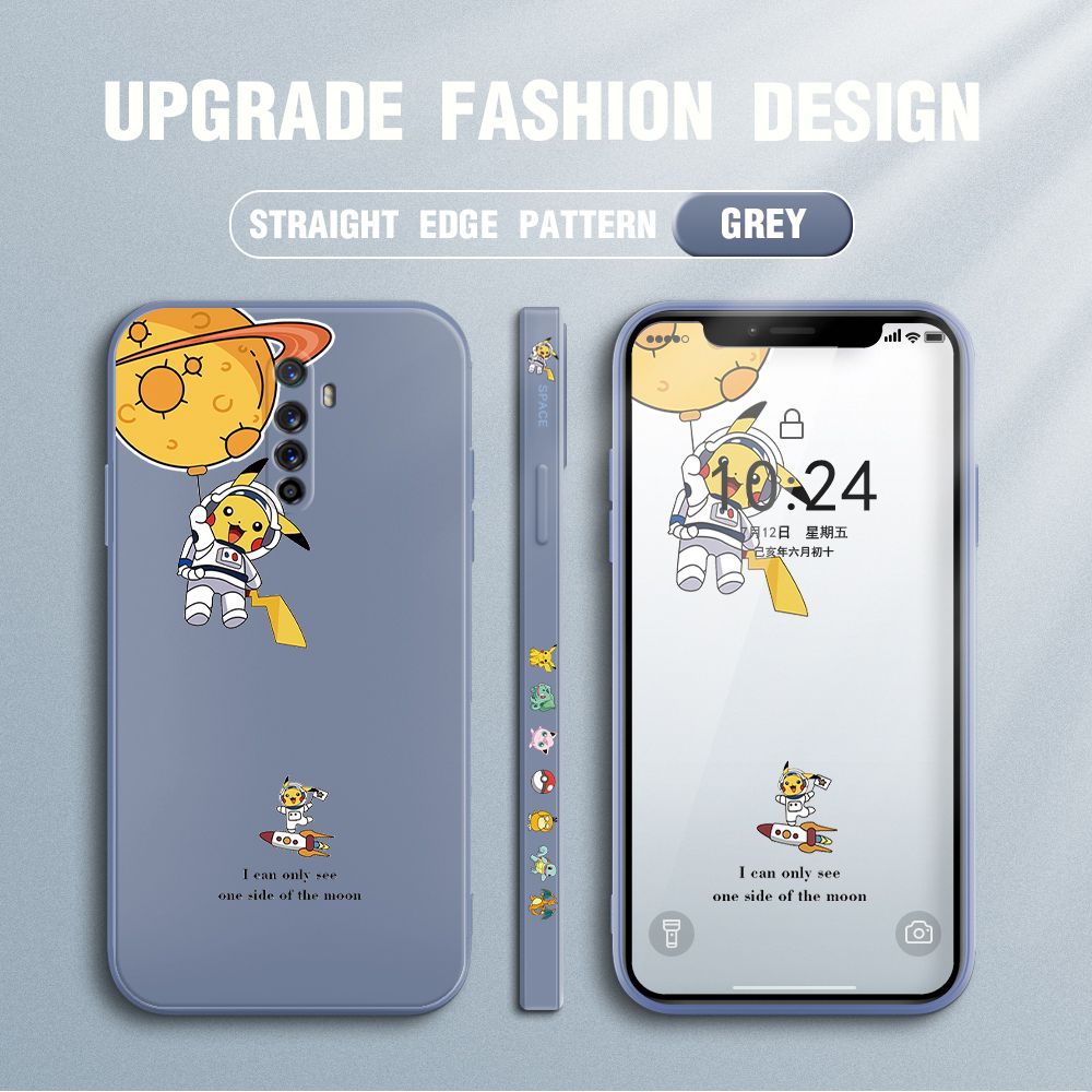 Jizetin for Realme X2 Pro / Reno Ace Case Side Design Phone Cover Cute Astronaut Pikachu Cover Square Edge Pattern Liquid Silicone Trend Case