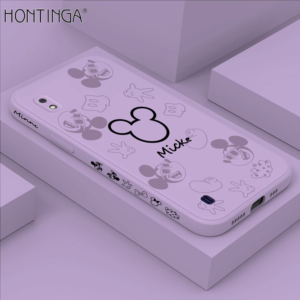 Hontinga for Samsung A10 Case Side Design Cute Mouse Avatar Back Cover Soft Square Edge Pattern Liquid Silicone Trend Phone Cases