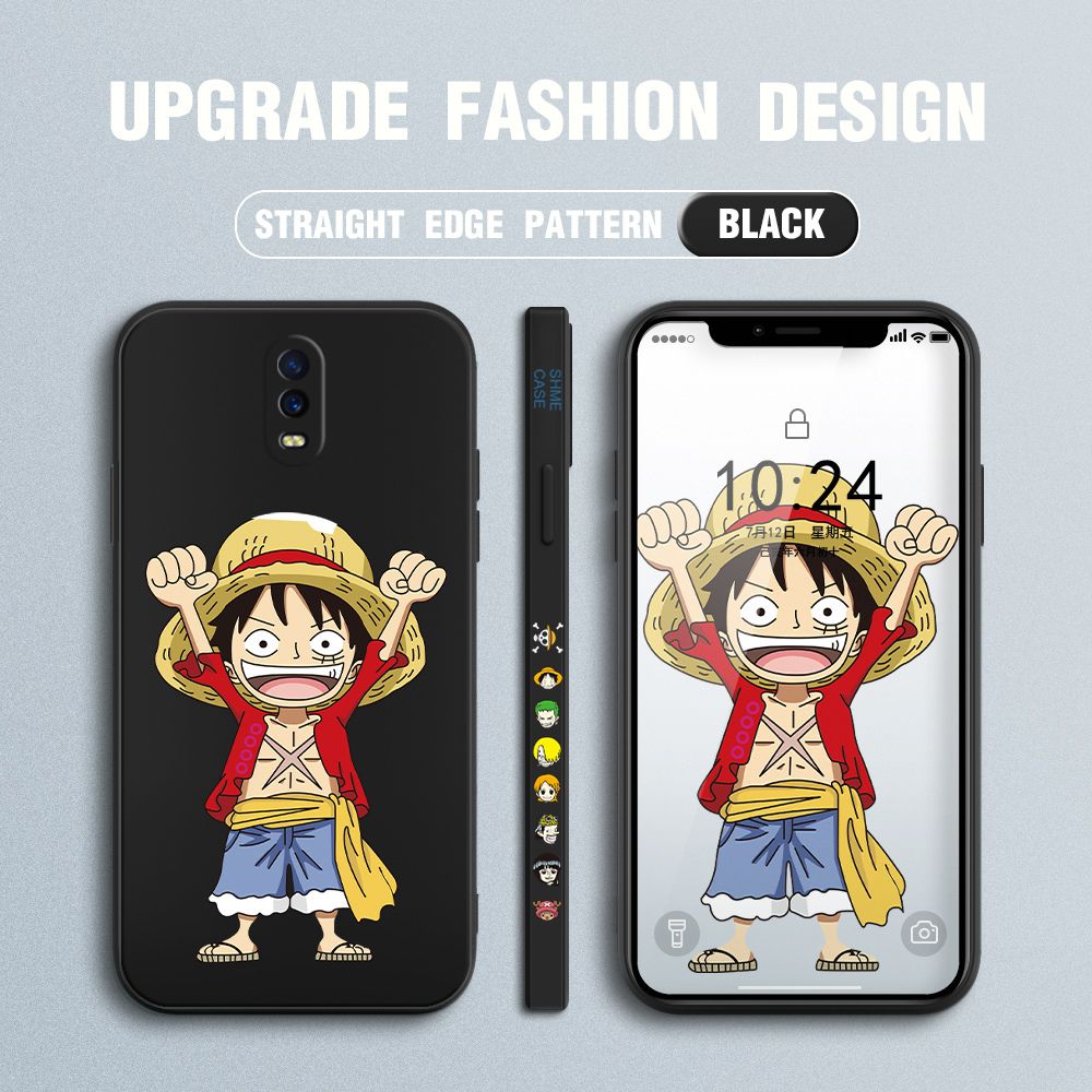 Jizetin for OPPO R17 Case Anime One-Piece Monkey D. Luffy Anime Side Design Phone Case Square Edge Pattern Liquid Silicone Cases Full Cover Camera Shockproof Protective Case