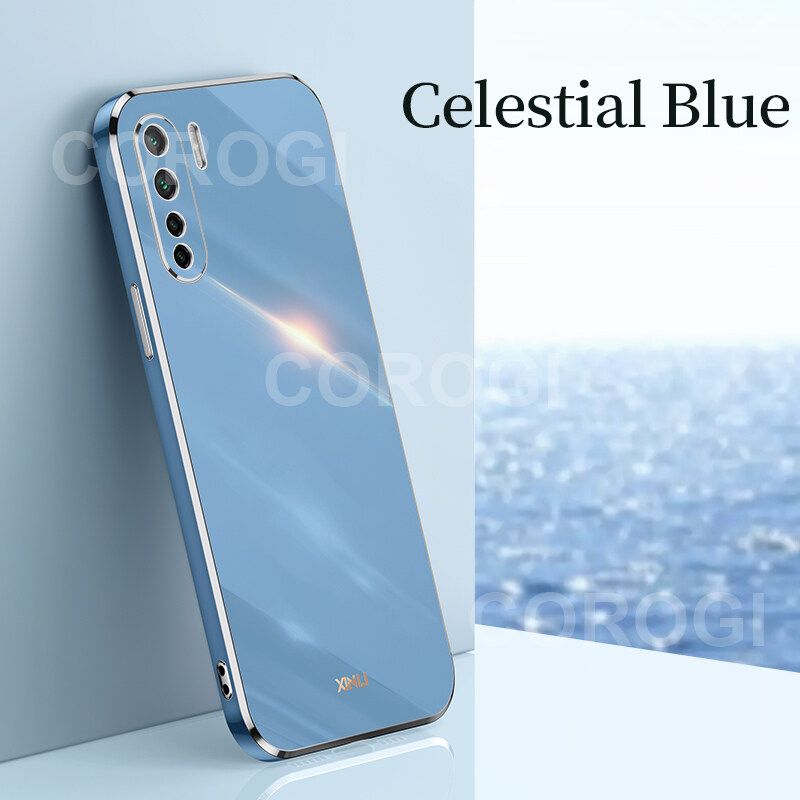 For OPPO F15 / OPPO Reno3 Cover Fashion Shiny Plating Square Bumper Slim Phone Case Soft TPU Silicone Shockproof Protective Back Cover