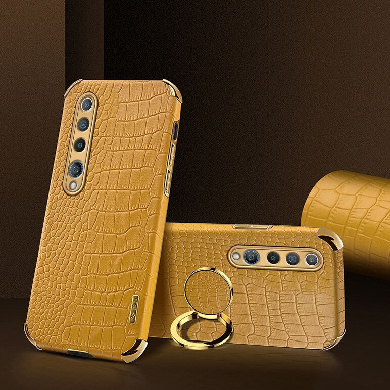 Luxury Plated Crocodile Pattern Leather Holder Phone Case For Xiaomi Mi 10 5G / Xiaomi Mi 10 Pro 5G Magentic Car Ring Stand Cover