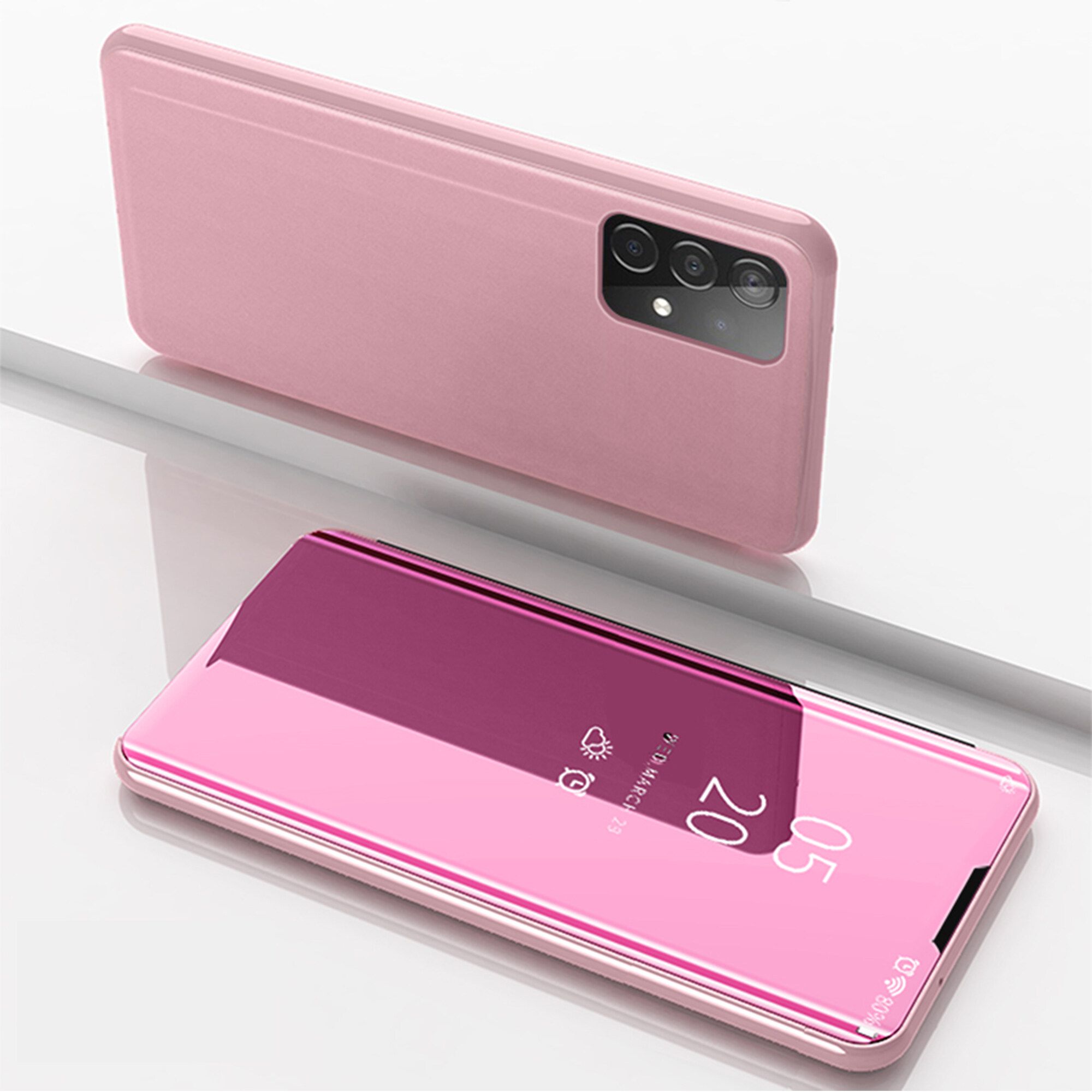 For Samsung Galaxy A52 5G Mirror Plating Hard PC -PU Leather Translucent Standing View Case Cover