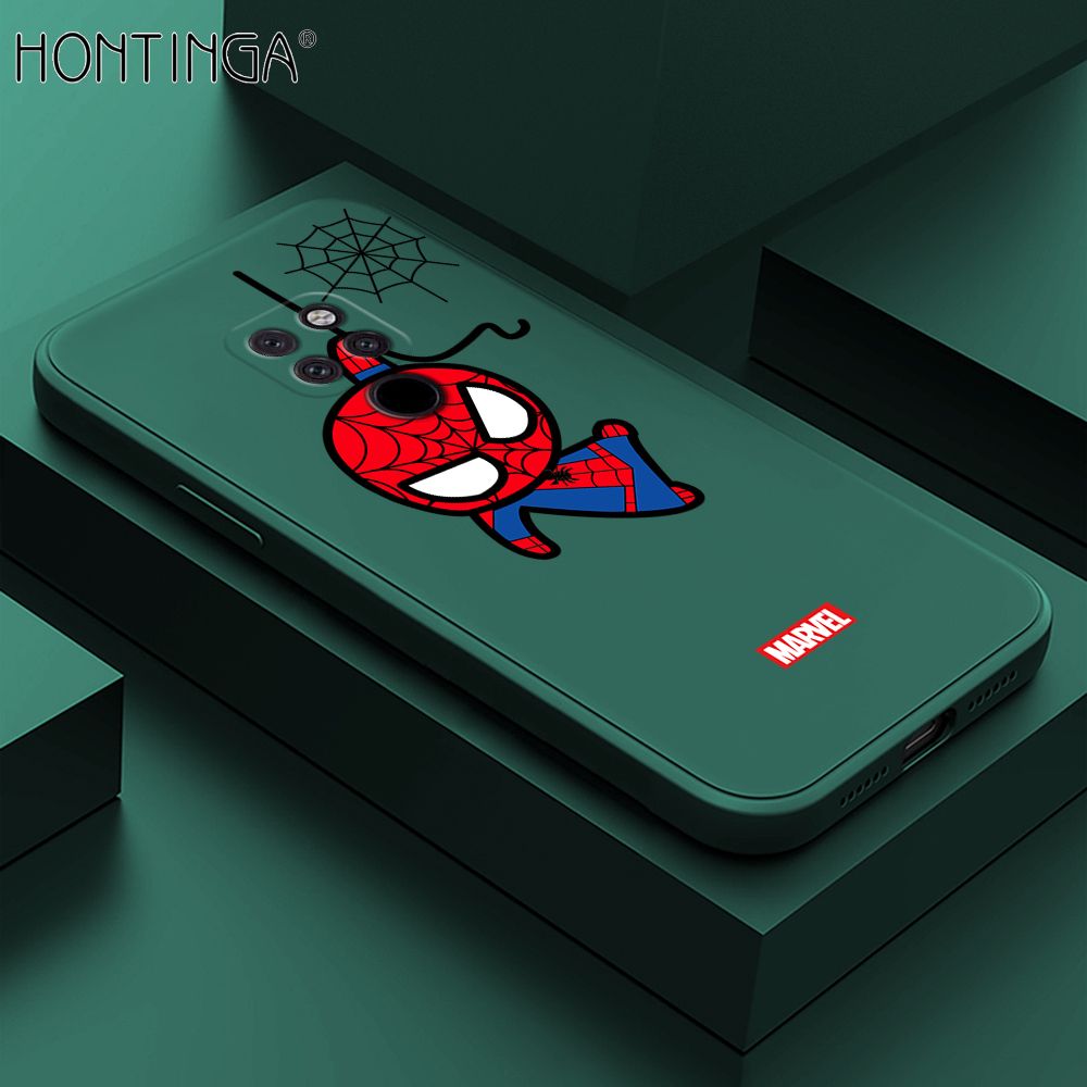Hontinga for Huawei Mate 20 Case Cute Marvel Avengers Cartoon Spiderman Spider Man Phone Case Square Edge Silicone Cases Full Lens Cover Shockproof Protection Case