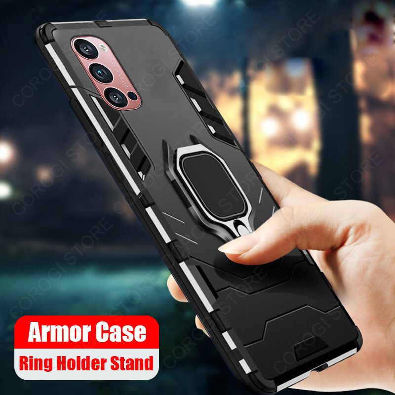 For OPPO Reno4 / OPPO Reno 4 Cover Military Grade Shockproof Armor Phone Case Metal Ring Stand Holder Magnetic Car Mount Hard Protective Back Cover