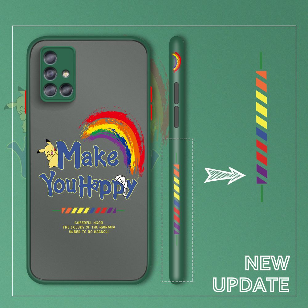 UCUC for Samsung Galaxy A51 Back Cover Rainbow Pikachu Side Printed Design Phone Case Ultra Thin Frosted Cover Shockproof Phone Cover