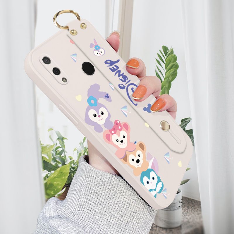 Jizetin for Huawei Y9 2019 Wrist Strap Case Creative Cartoon Cute Bunny Cover Ultra Thin Anti Fall Liquid Silicone Phone Case