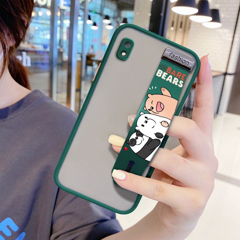 UCUC for Samsung Galaxy A10 Wrist Strap Case Cute Cartoon Three Little Bears Wristband Printing Cover Shockproof Frosted Phone Case