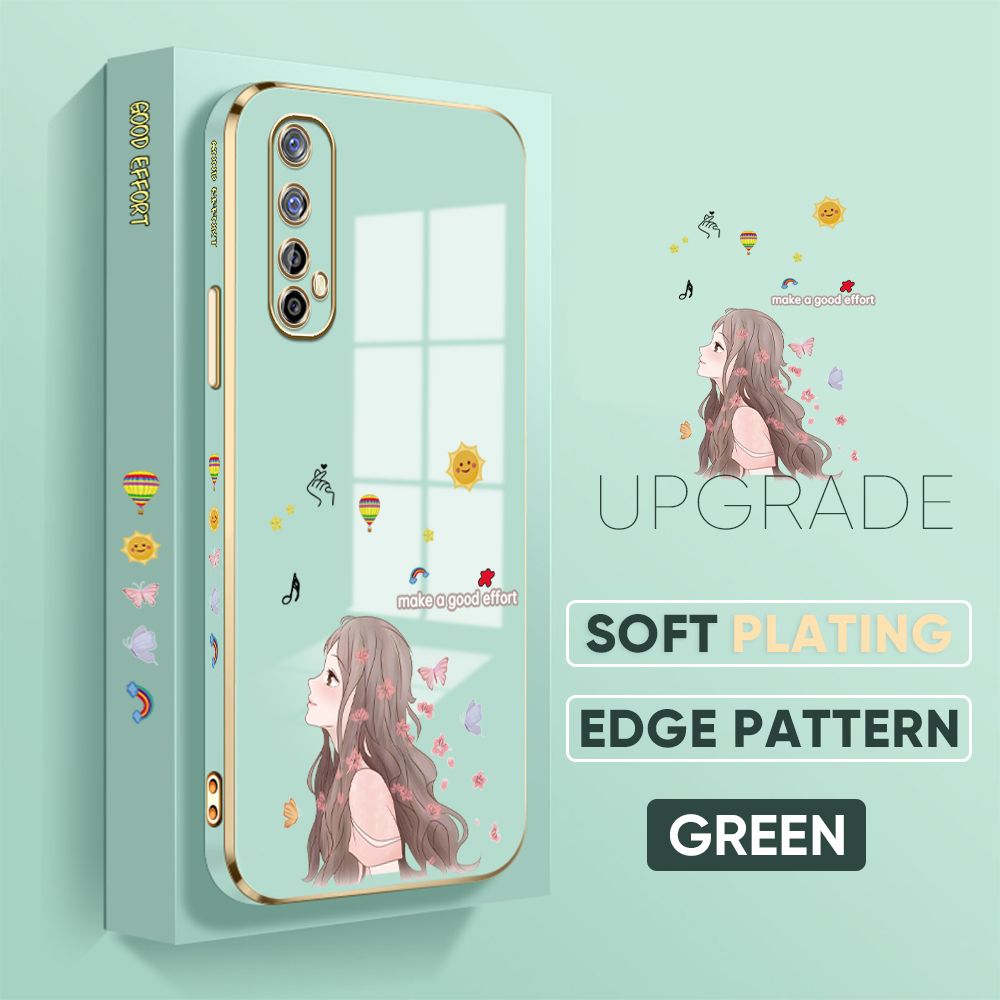 TA for Realme 7 / Realme Narzo 20 Pro Back Cover + Free Lanyard Charming Girl Luxury 6D Plating Case Side Pattern Soft Silicone Square Phone Cases