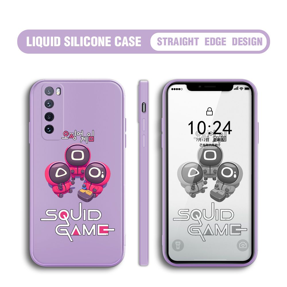 Jizetin for Huawei Nova 7 Case Cute Cartoon Cute Squid Character Phone Cover Square Liquid Silicone Shockproof Phone Protective Case