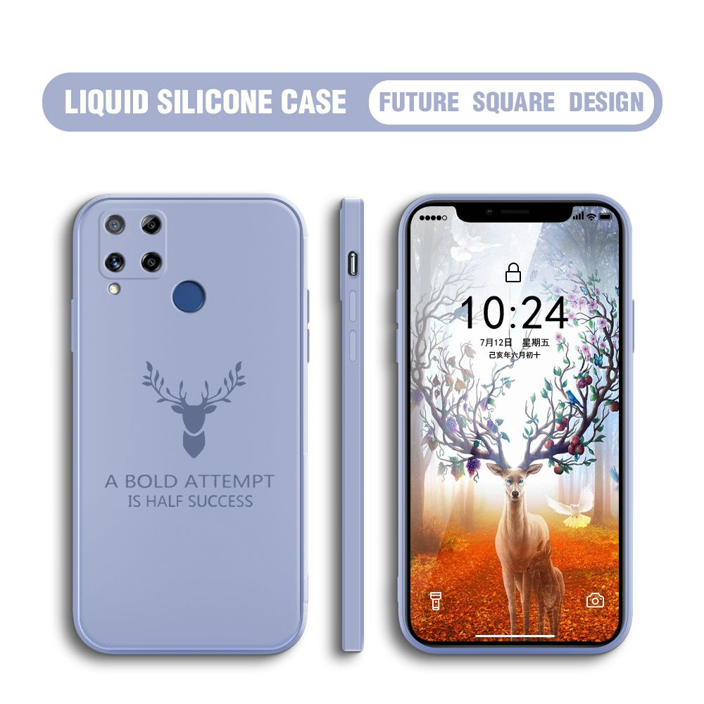 Hontinga for Realme C15 Case Soft Silicone Square ELK Deer Reindeer Phone Cases Full Cover Camera Shockproof Protection Rubber Case