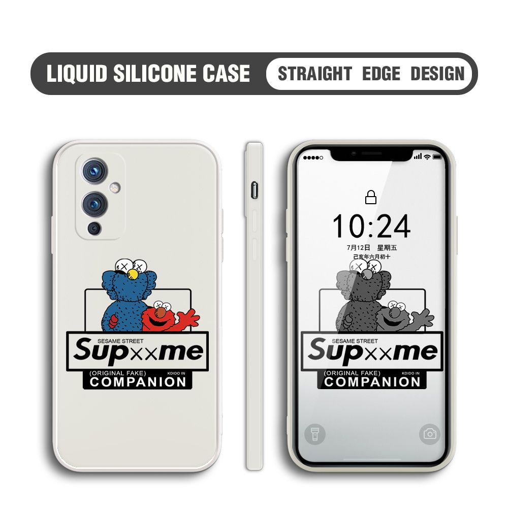 BILI for OnePlus 9 Back Cover Sesame Street Companion Multicolor Liquid Silicone Phone Case Soft Square Lens Protection Phone Cases
