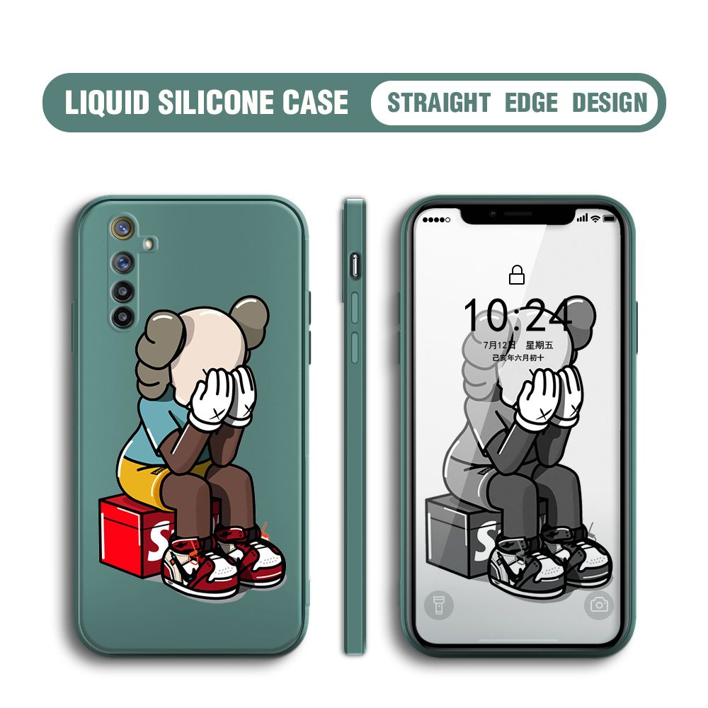 BILI for Realme 6 Pro Back Cover Lonely Cry bear Multicolor Liquid Silicone Phone Case Soft Square Lens Protection Phone Cases
