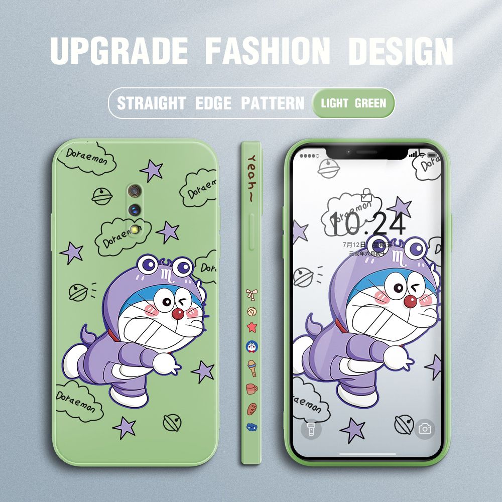 Jizetin for Realme X Case Cute Cartoon Purple Doraemon Anime Side Design Phone Case Ultra Soft Edge Pattern Liquid Silicone Phone Cases