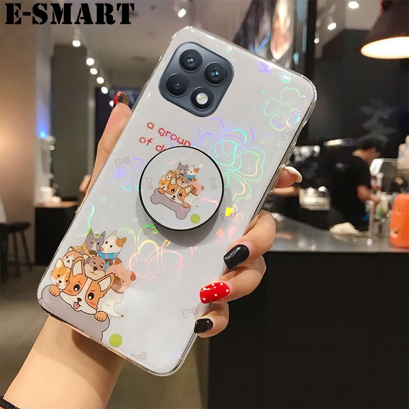 Phone case Samsung Galaxy A22 5G Back Cover Cute Cartoon Bear Cases Soft Silicone Bracket Holder stand case Colorful Cherry Blossoms For Samsung Galaxy A22 5G case
